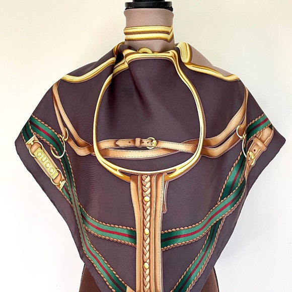 New Gucci Unisex Scarf Iconic Horsebit Logo Print Silk Wrap - Picture 4 of 15